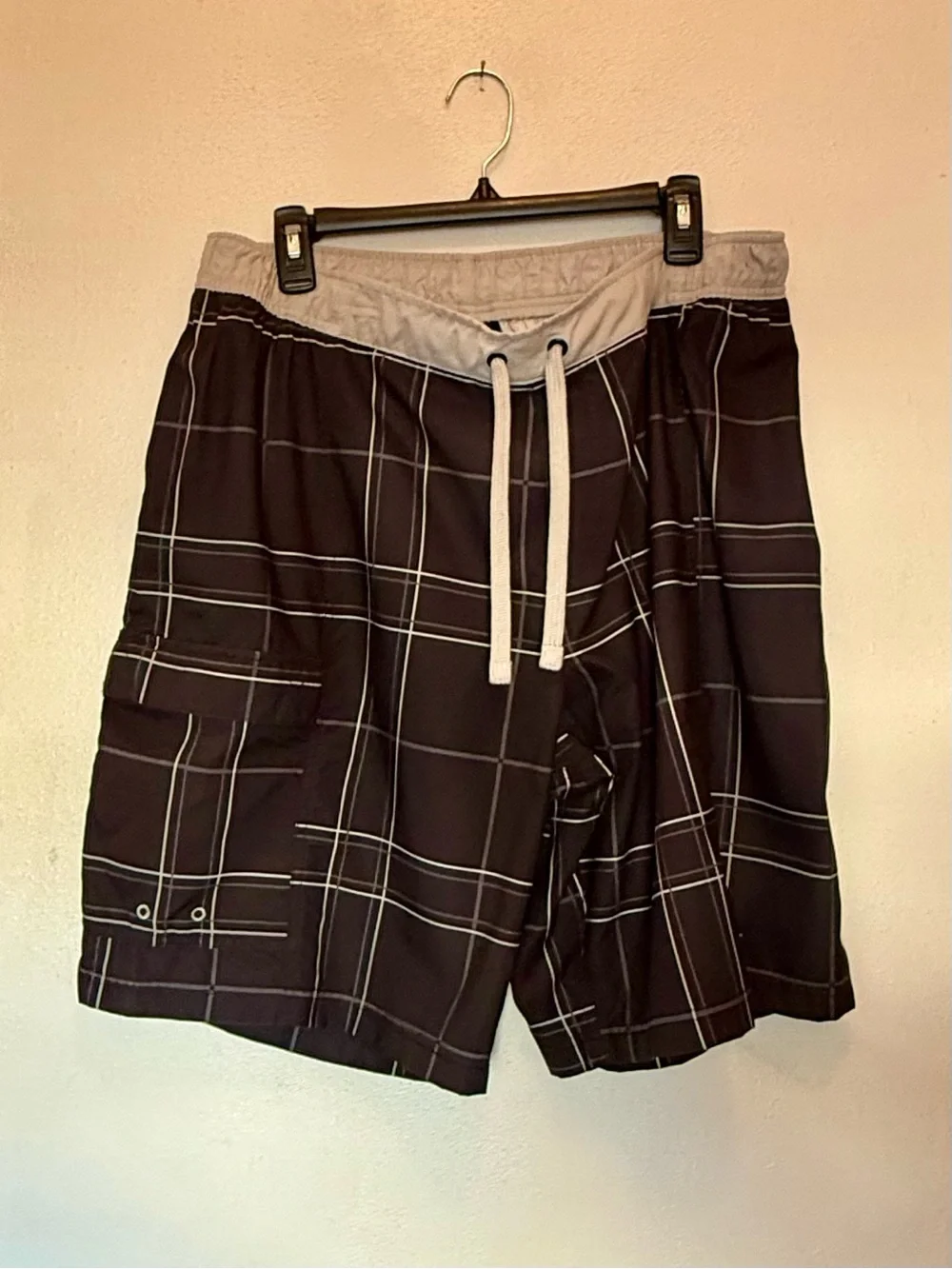 Nike Black Plaid Swim Shorts with Light Gray Waistband
